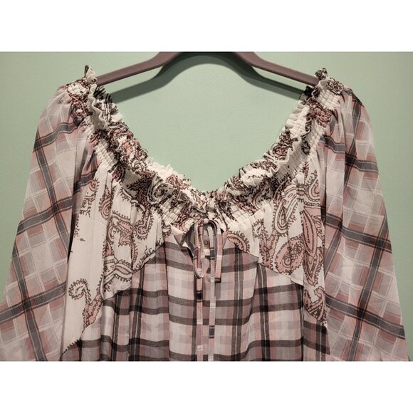 New Loft Pink Gray Multi Pattern Chiffon Peasant Top Sz XL - Picture 2 of 6